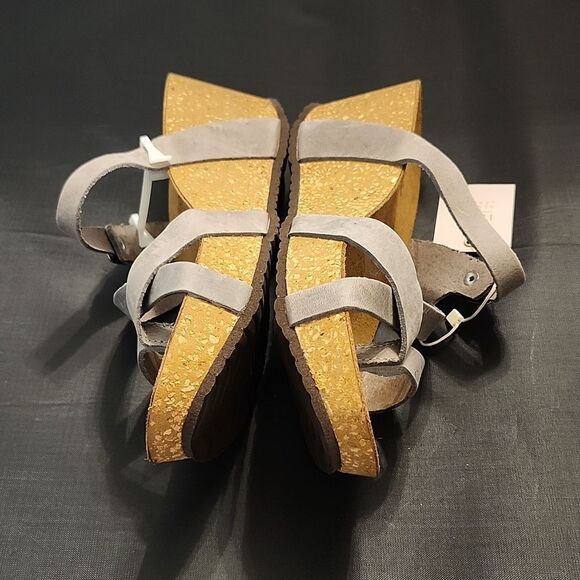 BRAND BIO-GOLD CORK WEDGE  GEOMETRIC CUTE OUT OPEN-TOE SANDAL R3 - Picture 7 of 15
